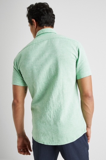 Moss 1851 Tailored Fit Green Short Sleeve Linen Shirt