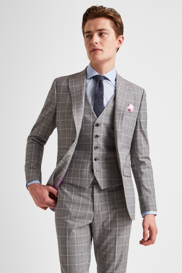 Moss London Slim Fit Grey Pink Check Jacket