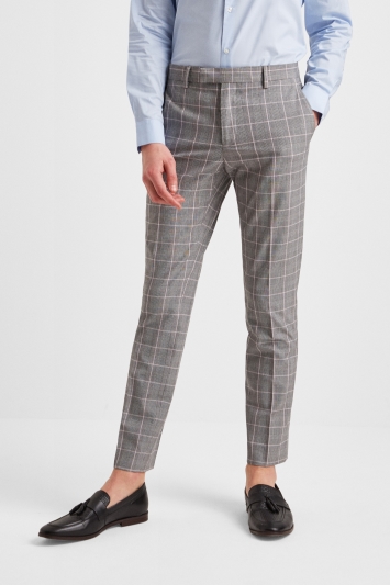 Moss London Slim Fit Grey Pink Check Trousers
