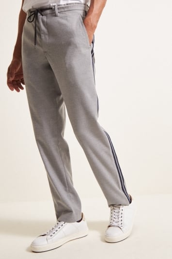 Moss London Slim Fit Grey With Blue Stripe Trousers