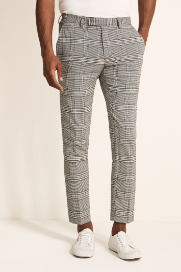 Slim Fit White Gold Check Trousers