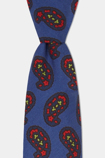 Savoy Taylors Guild Blue with Red & Green Paisley Print Silk Tie