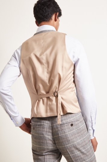 Slim Fit Grey Tan Check Waistcoat