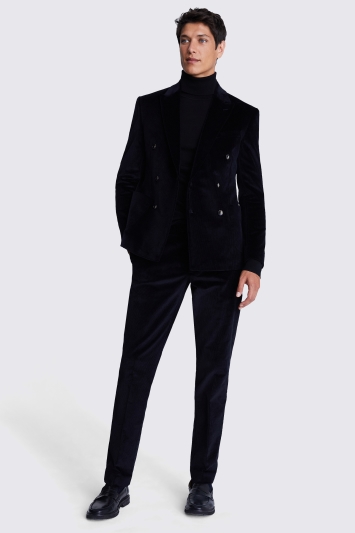 Mens Black Corduroy Vintage Smart Casual Fitted Velvet Blazer  Waistcoat 