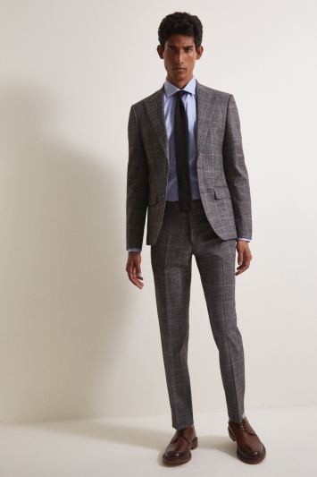 Moss London Slim Fit Charcoal Tan Check Suit