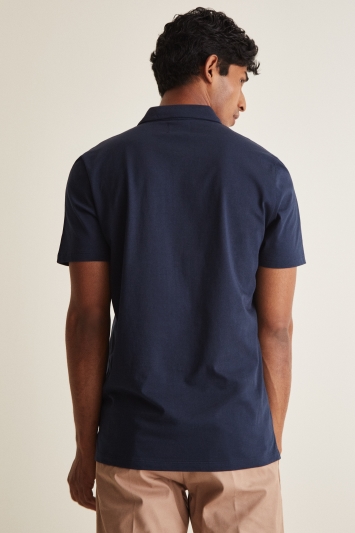 Moss London Navy Short-Sleeve Jersey Polo Shirt
