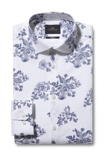 Slim Fit Navy Floral Print Shirt