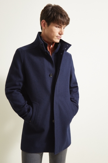 Moss 1851 Navy Wool Funnel Coat by Moss Bros Moss 1851 Navy Wool Funnel Coat by Moss Bros