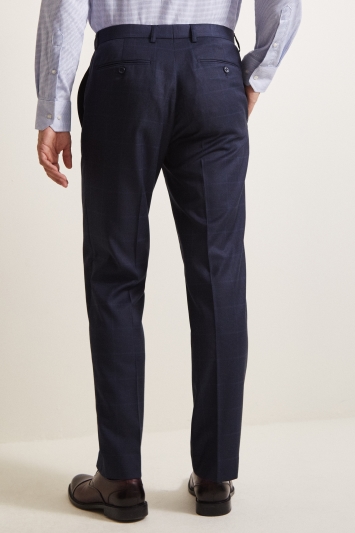 Moss Esq. Regular Fit Navy Check Trousers