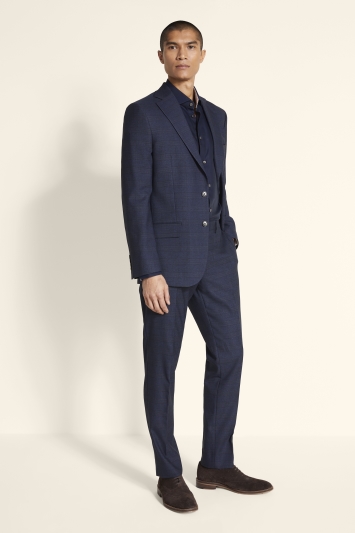 Moss 1851 Tailored Fit Navy Gold Check Jacket