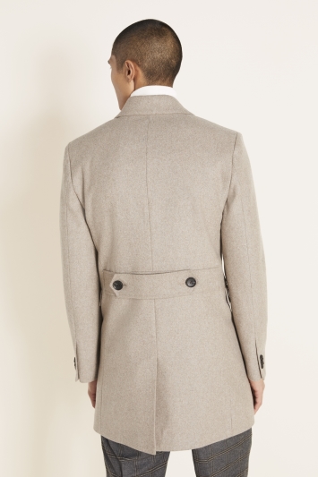 Moss London Slim Fit Oatmeal Double Breasted Overcoat