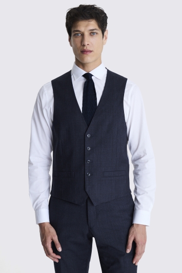 Tailored Fit Navy Check Performance Waistcoat