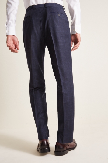 Savoy Taylors Guild Regular Fit Navy Check Trousers
