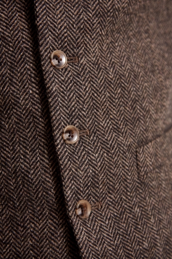 Moss 1851 Tailored Fit Brown Herringbone Waistcoat