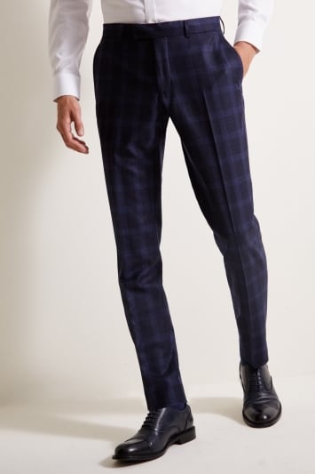Tailored Fit Blue Check Trousers