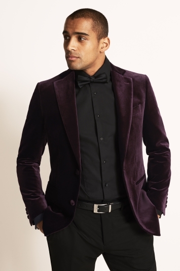 Moss 1851 Tailored Fit Italian Aubergine Velvet Dress Jacket 