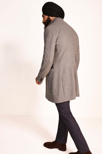 Tailored Fit Grey Herringbone Overcoat