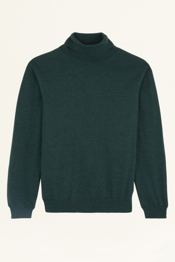 Moss 1851 Forest Green Merino Roll-Neck Jumper