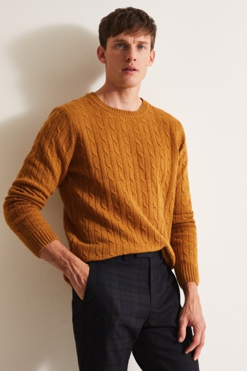 Moss London Mustard Cable Crew-Neck Jumper