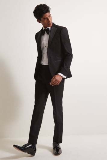 Moss London Mens Black Tuxedo Trousers Slim Fit Flat Front Suit Dress Pants 