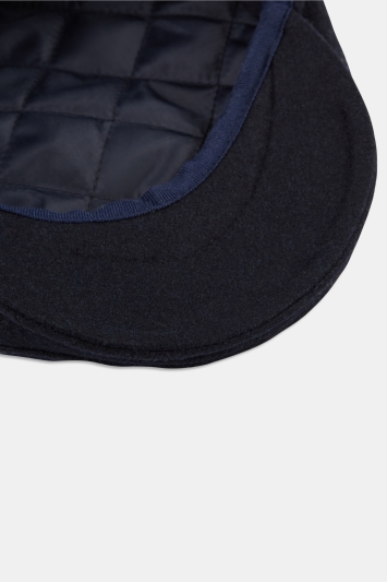 Navy Melton Wool Flat Cap
