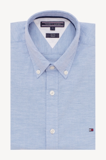 Tommy Hilfiger Slim Fit Blue Single Cuff Stretch Oxford Shirt