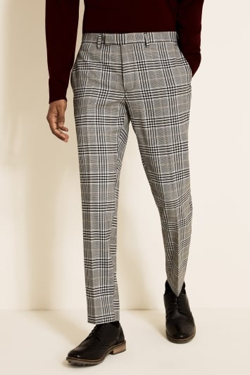 grey check skinny fit tapered chino trousers