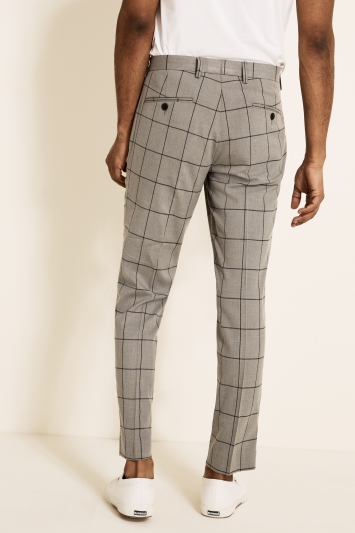 Slim Fit Light Grey Windowpane Pant