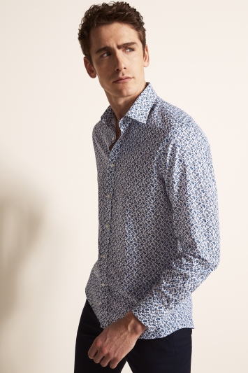 Regular Fit White Floral Print Shirt