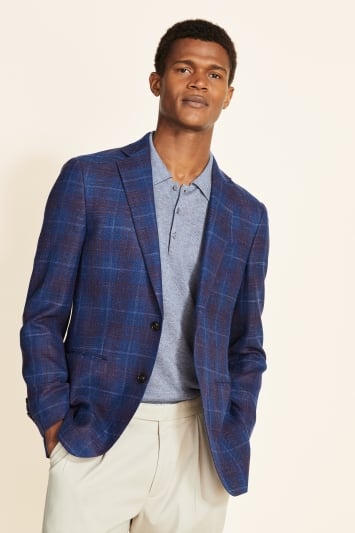 Tailored Fit Navy & Red Check Jacket
