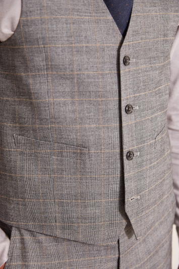French Connection Slim Fit Grey Check Waistcoat