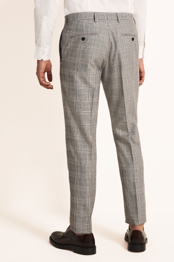 Moss London Slim Fit eco Black and White Raspberry Check Trousers