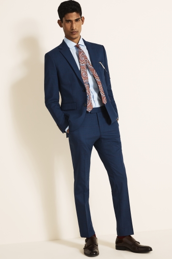 Moss London Slim Fit Navy With Purple Check Suit