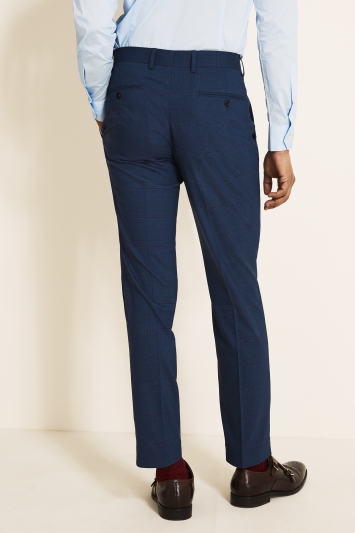 Moss Lonodn Slim Fit Navy With Purple Check Trousers