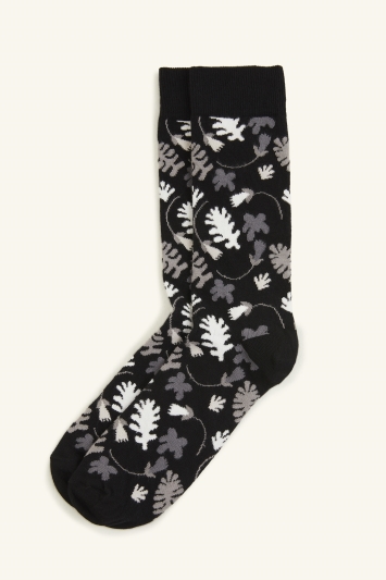 HS by Happy Socks Black Leaf Pattern Sock