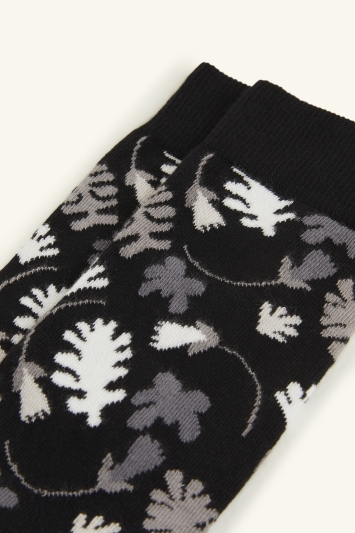 HS by Happy Socks Black Leaf Pattern Sock