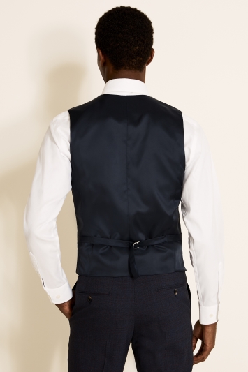 Tailored Fit Navy Red Check Waistcoat