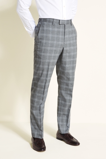 Tailored Fit Grey Blue Check Trousers