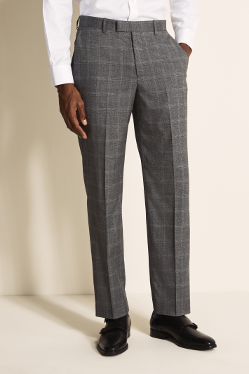 Regular Fit Grey Windowpane Trousers