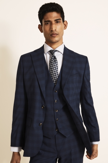 Tailored Fit Blue Grid Check Jacket