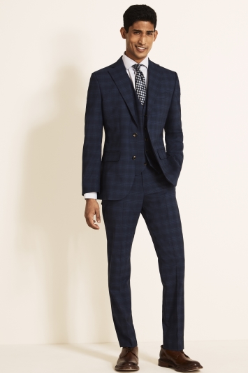 Tailored Fit Blue Grid Check Suit