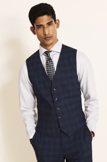 Tailored Fit Blue Grid Check Jacket