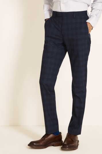Tailored Fit Blue Grid Check Trouser