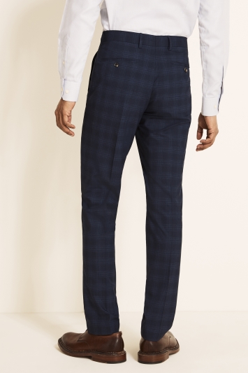 Tailored Fit Blue Grid Check Trouser