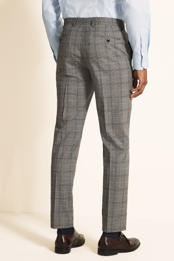 Tailored Fit Grey Navy Check Trousers
