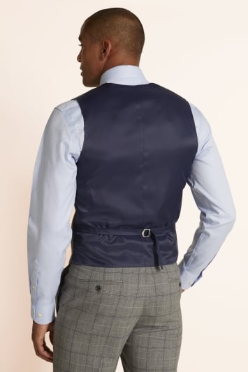 Tailored Fit Grey Navy Check Waistcoat