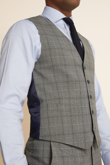 Tailored Fit Grey Navy Check Waistcoat