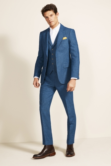 Tailored Fit Blue Herringbone Jacket