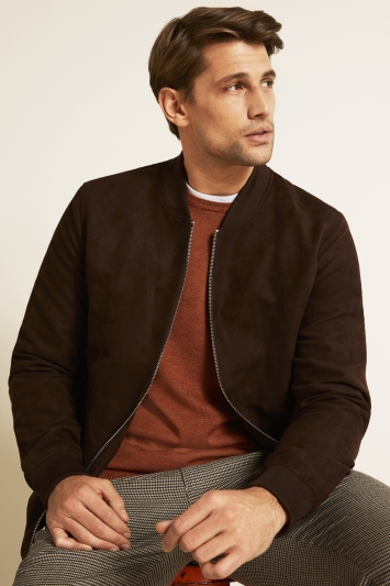 Moss London Slim Fit Chocolate Suedette Bomber Jacket