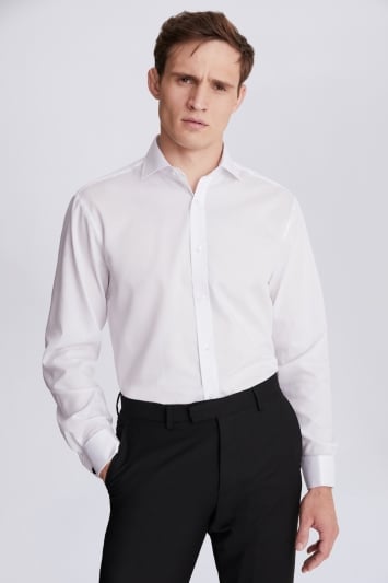 Mens White Wedding Prom Dinner Day Normal Collar Double Cuff Formal Shirt